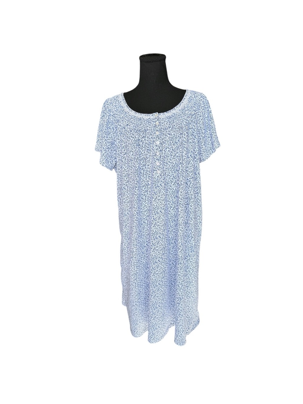 Blue Floral Cotton Cottagecore Lounge Dress Nightgown Plus Size 3X Pockets